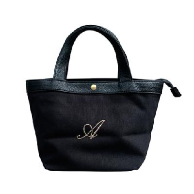 Initial tote bag S(Black)