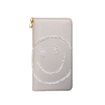 Smartphone Case M/Synthetic leather/Smiley Crystal Rocks L(Greige)