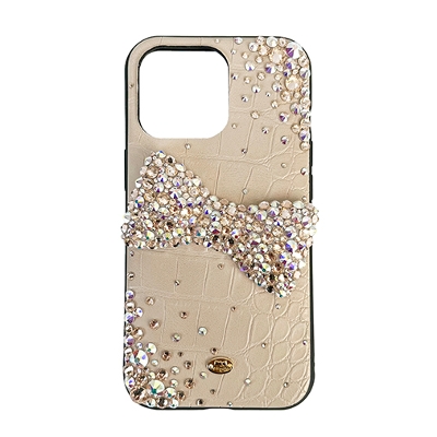 iPhone13Pron[hWPbg/Ribbon Sparkling(Light Beige)